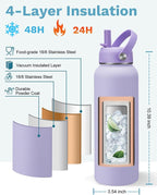 BENZZO Insulated Water Bottle 40oz - Triple Wall Metal Water Bottles with Straw & Spout Lid, Paracord Handle, Bottle Carrier Bag, Water Bottles Stainless Steel 40 oz