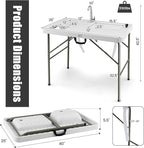 Giantex Fish Cleaning Table w/ 2 Sinks, Faucet, Hose Hook Up, Portable Folding Camping Table w/Measure Mark, Outdoor Fillet Cleaning Station for Fishing Beach Picnic (with Water Hose Holder)