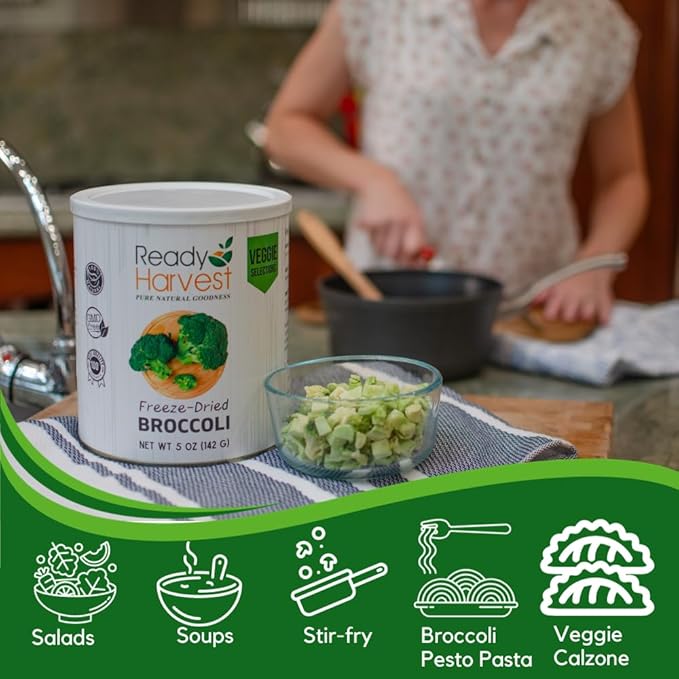 Ready Harvest Freeze Dried Food - Broccoli Florets | Emergency Food | Long-Term Storage | #10 Can | 25-Year Shelf Life | Cans Filled to the Top