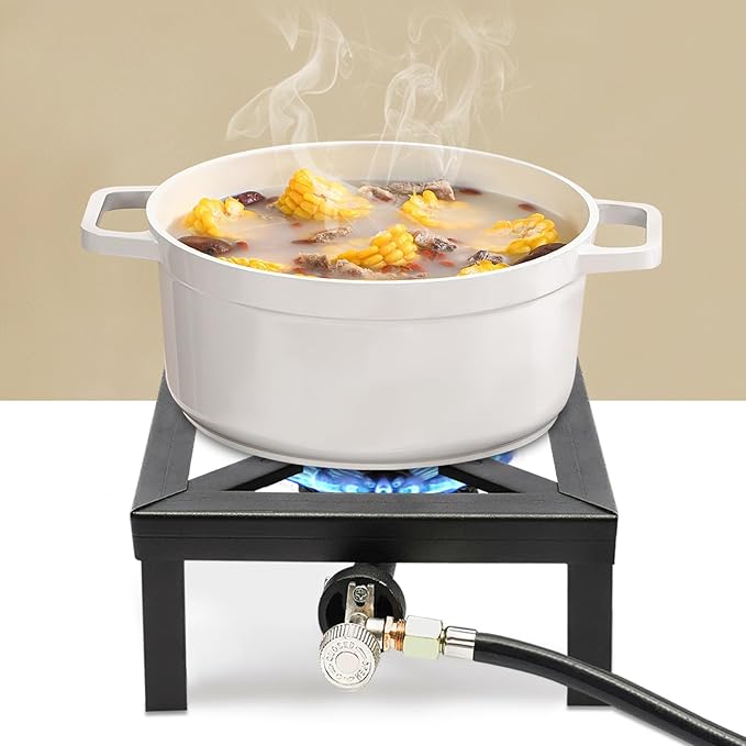 Portable Burner Outdoor Gas Stove Propane Cooker with Adjustable 0-20Psi Regulator Hose Camp Cooker Outdoor Gas Stove for Patio Camping, BBQ, Home Brewing, Turkey Fry