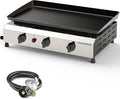 3 Burner BBQ Gas Griddle, 25.6 Inch Stainless Steel Tabletop Portable Propane Griddle, 30,000 BTU Flat Top Grill for Camping