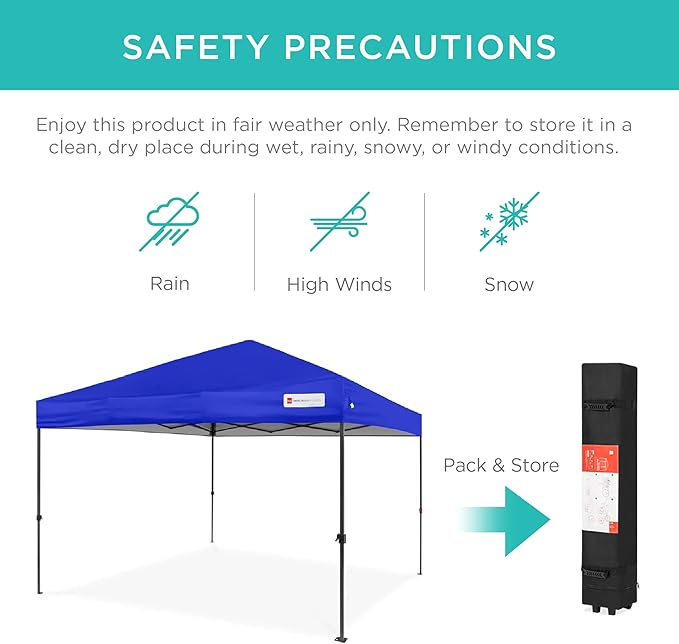 Best Choice Products 10x10ft Pop Up Canopy Tent, Outdoor Shade, 1 Person 1 Minute Set Up, Carry Case, 4 Weight Bags - Resort Blue