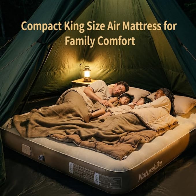 Naturehike Compact King Size Air Mattress with Built-in USB Rechargeable Pump, 992 lbs Max Support Inflatable Mattresses, Blow up Mattress Air Bed for Home, Camping, Guests, Travel