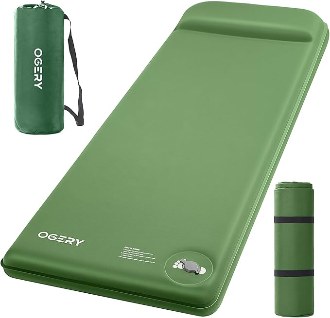 OGERY Self-Inflating Sleeping Pad with Built-in Foot Pump, 3" Memory Foam Camping Mattress for Side Sleepers, Quiet & Insulated Sleeping Mat Camping Essential Gear for Car Tent Camping