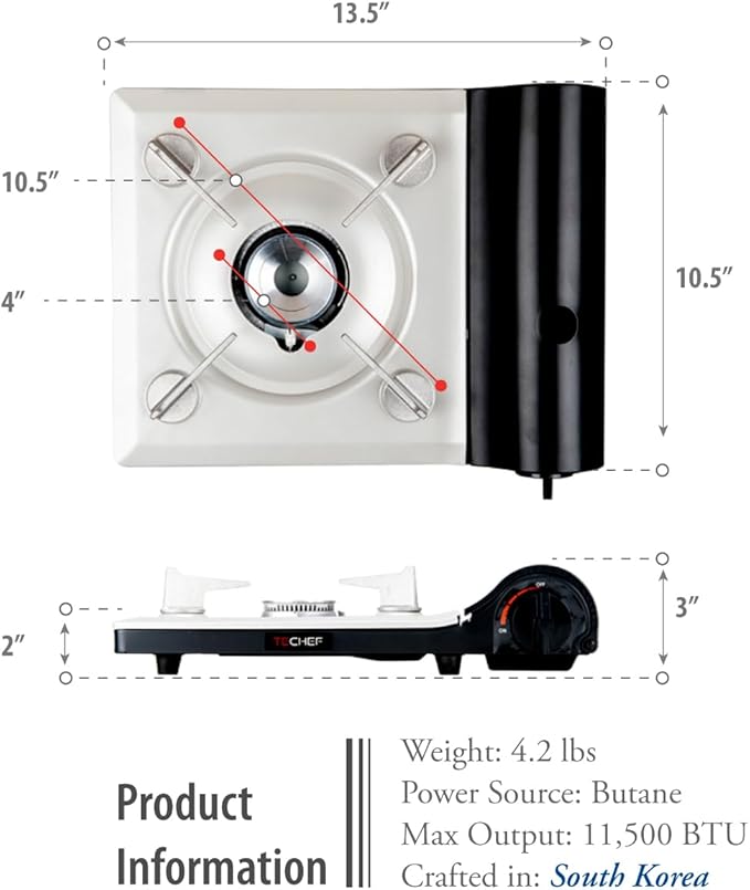 TECHEF - Stovetop Korean BBQ Non-Stick Grill Pan with Agni Portable Gas Stove Burner, Made in Korea (Set w/BBQ Scissors)