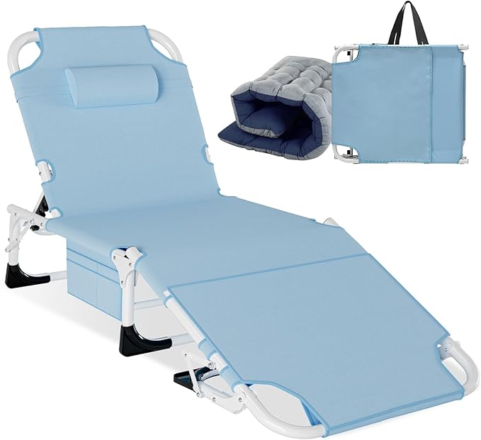 LILYPELLE Tanning Chair with Face Hole, Heavy Duty Outside Lounge Chair with Mattress, Folding Outdoor Face Down Tanning Chairs Arm Hole for Beach Poolside Patio Sunbathing Lawn Camping