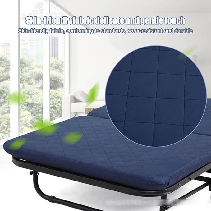 Folding Bed with Mattress, Portable Foldable Adult Bed Frame for Guest, Fold up Bed Cot for Indoor Outdoor Travel Camp Vacation(Blue)