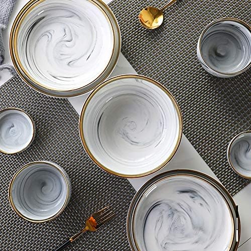 GaRcan Dinner Plate Marble Ceramic Plates Gold Inlay Steak Plate Nordic Style Tableware Bowl Dessert Dinner Dish for Kitchen Dinnerware Set