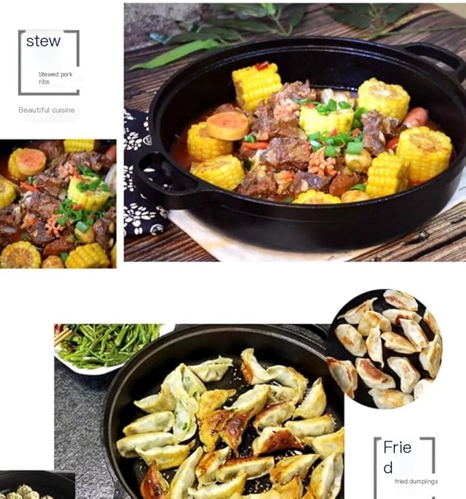 Cast Iron Skillet with 2 Handle, 22cm/25cm Rounde Mini Flat Bottomed Frying Pan for fried steakBread, Baking,Pizza, Outdoor Cooking, Camping, Grill, Stovetop, Oven Safe Cookware (8.7 x 8.7 x 1.78 in)
