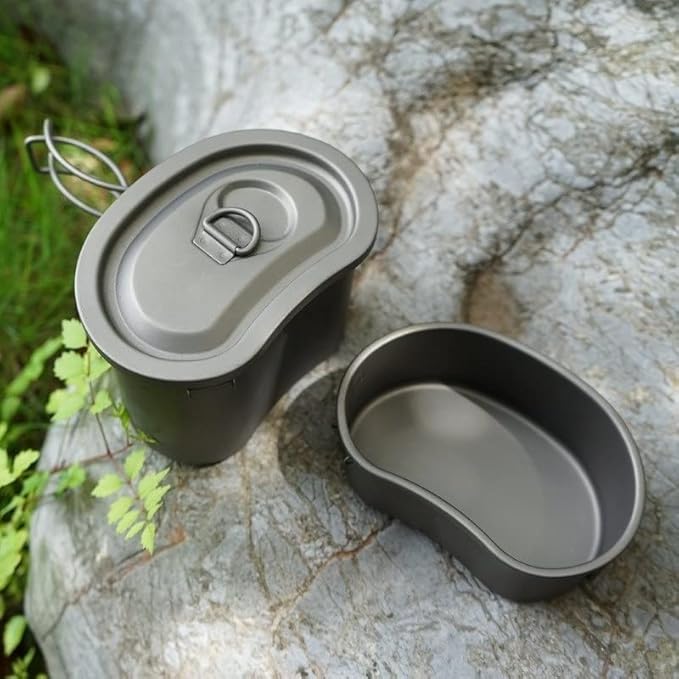 Outdoor Camping Pure Titanium Lunch Box Folding Handle bento Box Mountaineering Ultra-Light Tableware (2pcs/Set)