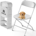 White Folding Chairs 8 Pack, Plastic Folding Chairs for Outside, Heavy Duty Foldable Chairs, Sturdy Metal Folding Chairs, 350 lbs Capacity, for Patio, Garden, Party