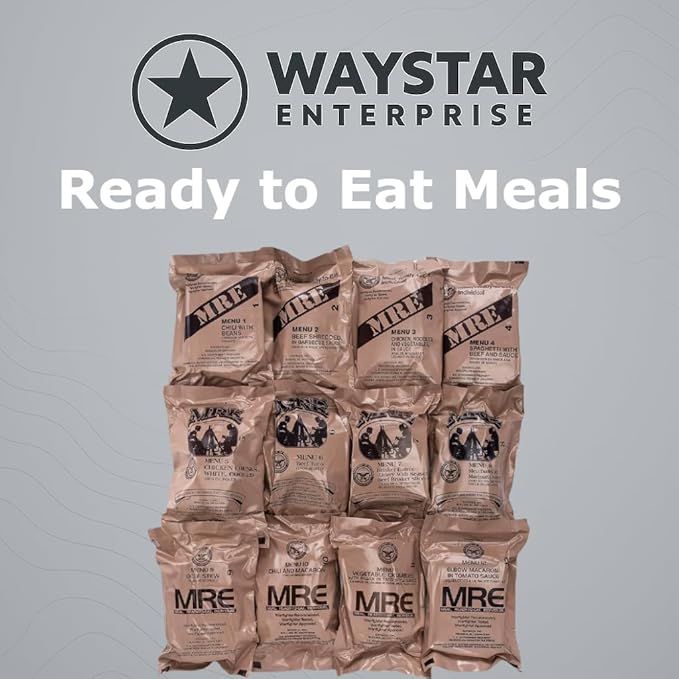 U.S. MRE Meals Ready to Eat (12-Pack) – Military-Grade Emergency Food Supply w/Flameless Heaters – Survival Rations for Camping, Prepping, Disaster Relief (Menu A: 1-12) (Case A (Menu 1-12), 12, Count)