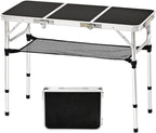 3 ft Folding Table, Folding Camping Table with Storage Net, Lightweight Portable Aluminum Foldable Table with Adjustable Height Max 27.5 Inch Outdoor Table for Picnic Travel, Black