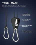 VIPARSPECTRA Retractable Heavy Duty Ratchet Tie Down Straps [12 Pack, 8ft, 75lbs/Pack], Rope Pulley System with Carabiner Hook Rope Adjuster for Hanging Plants/Grow Light/Tents Various Tie-Down Uses