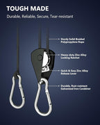 VIPARSPECTRA Retractable Heavy Duty Ratchet Tie Down Straps [4 Pack, 8ft, 75lbs/Pack], Rope Pulley System Rollers with Carabiner Hook for Kayak/Hanging Plants/Grow Light/Tents Various Tie-Down Uses