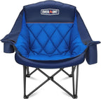 Overmont Oversized XL Camping Chair for Adults - 400lbs Support Heavy-Duty Padded Folding Chair with Side Pocket Cup Holder Cooling Bag for Outdoor Sports Garden Beach Fishing Lawn - Blue