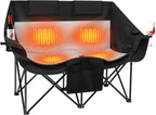Heated Double Camping Chair,Dual Control Switches,Heated Camping Chair with 3 Heat Levels Heated Folding Chair Supports 550 lbs for Outdoor Sports Lawn Picnics
