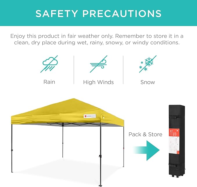 Best Choice Products 10x10ft Pop Up Canopy Tent, Outdoor Shade, 1 Person 1 Minute Set Up, Carry Case, 4 Weight Bags - Yellow