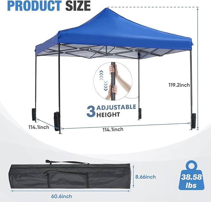 NEWBULIG Pop Up Canopy 9.5x9.5 FT Easy Up Tents for Camping Parties Events Beach Backyard Portable Outdoor Shelter Heavy Duty Instant Sun Shade with Sand Bags