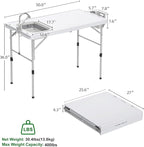 Allpop Fold-in-Half Fish Cleaning Table with Sink & Carrying Bag, 50'' Portable Folding Camping Fish Station with Drainage Hose, Faucet, Sprayer, Storage Box & Grooves for Picnic, White