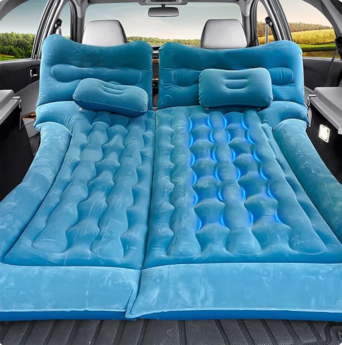 Car Air Mattress for Tesla Model X 7-Seats 2015-2023, Trunk Rear Seat Inflatable Thickened Flocking Travel Camping Bed, Air Pump 2 Pillows,Dark Green