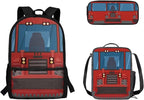 3 Pieces Cartoon Fire Truck Printing Book Bag Set with Large Capacity Lunch Bag and Pencil Box, Bag Set for Travel Picnic Activities Outdoor Festival Gift