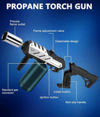 Powerful Propane Torch with Detachable Design, Kitchen Blow Torch Gun with Adjustable Flame, Torch Burner Flamethrower for BBQ, Charcoal Lighter, Campfire, Weeding (Tank Not Included)