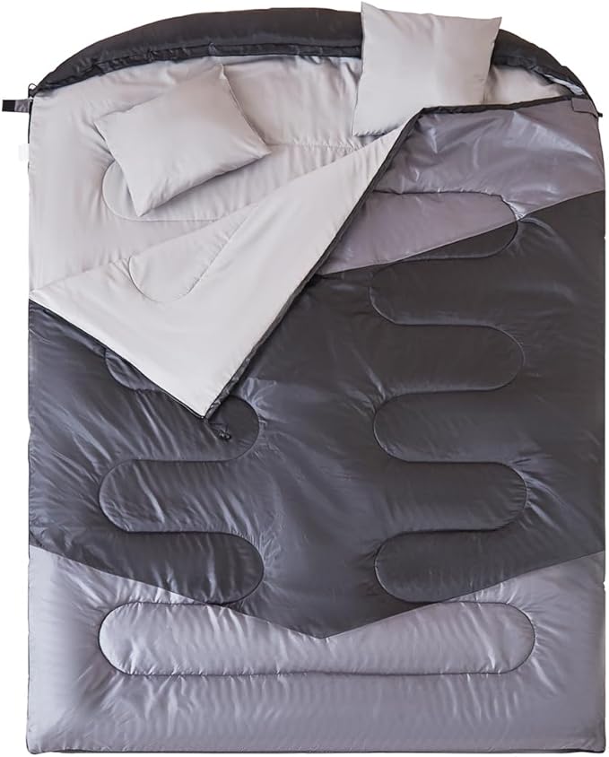 oaskys Double Sleeping Bag for Adults with 2 Pillows - Queen Size XL Waterproof Sleeping Bag for All Season Camping Hiking Backpacking 2 Person Sleeping Bags for Cold Weather & Warm