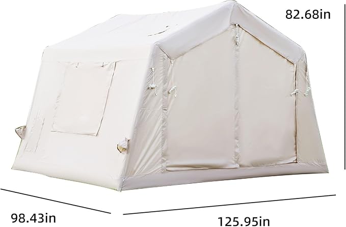 KEIKI Oxford Hot Tent for Camping, 2/3/4/6/8 Person Large Inflatable Tents w/Detachable Canopy, 4 Season Waterproof Tent for Hike Backpacking, Stove Jack AC Port, Mesh Doors Windows, Pump, Easy Setup