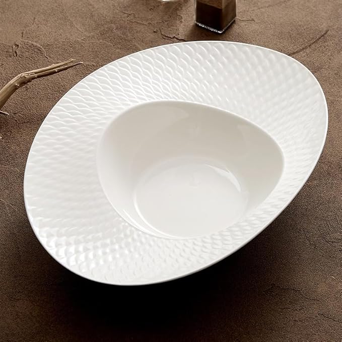 Camping Plates White Dinner Plate Ceramic Soup Bowl Fruit Salad Bowl Hotel Western Tableware Creative Plate Decorative Plate(14-inch)