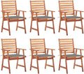 Patio Dining Chairs,Outdoor Chairs,Coffee Chair,Study Chair,Bistro Chair,Fishing Chairs,Camp Chair,Garden Chairs,for Deck, poolside,Camping,Beach,Campsite, 6 pcs with Cushions Solid Acacia Wood