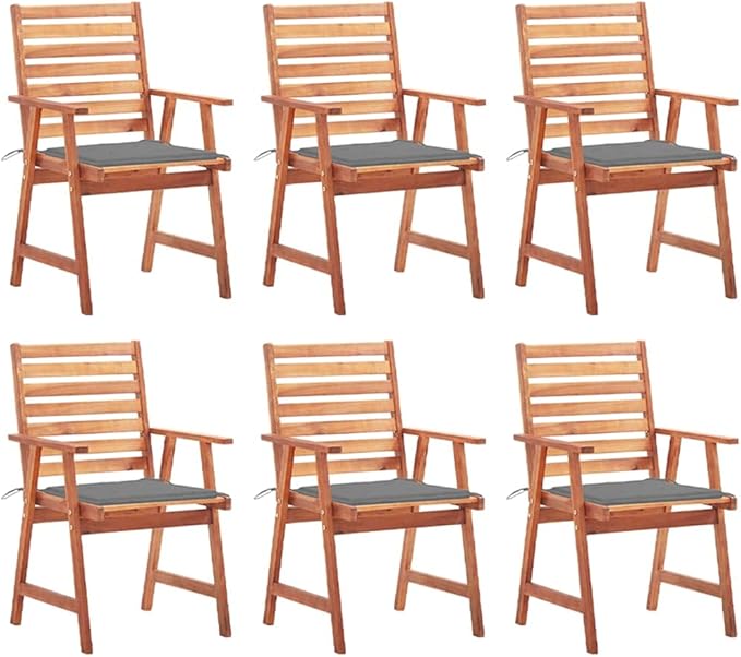 Patio Dining Chairs,Outdoor Chairs,Coffee Chair,Study Chair,Bistro Chair,Fishing Chairs,Camp Chair,Garden Chairs,for Deck, poolside,Camping,Beach,Campsite, 6 pcs with Cushions Solid Acacia Wood