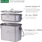 Boundless Voyage Titanium Camping Cookware Set 1500ml & 600ml Military Mess Kit with Lid Ultralight Backpacking Pot & Cup with Folding Handles for Hiking, Travel Portable Outdoor Cooking Kit Ti2059C