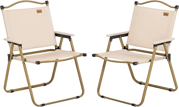 Outsunny 2 Pack Folding Camping Chair, Lightweight & Portable Beach Chairs Armchairs, Perfect for Festivals, Fishing, Picnic and Hiking, Khaki