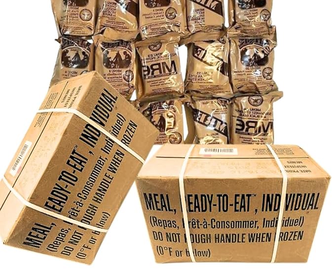 MRE A case 2026, 2027 inspection - Military meals ready to eat - 12 full food packs rations with 1,250 calories per meal and heater for camping - A case (menus 1-12)