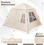 Goplus 4 Person Camping Tent, Portable Automatic Easy Setup Cabin Tent with Rainfly, Mesh Windows, 2 Doors & Carrying Bag, Lightweight Outdoor Sun Shelter for Hiking Traveling Picnic