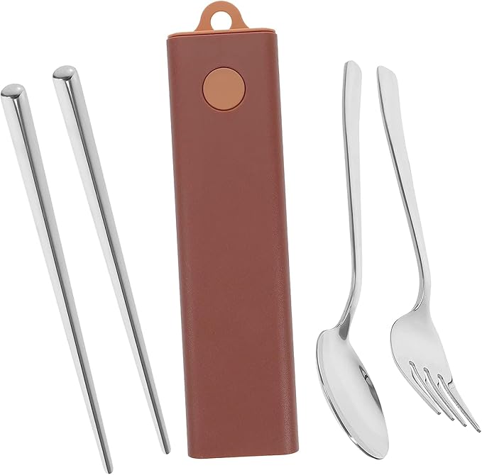 2 Sets Fork Spoon Chopsticks Travel Cutlery Serving Utensils Stainless Steel Travel Set Utensil Set Lunch Utensil Set Chopsticks and Spoon Set Student Portable Chopstick Rest