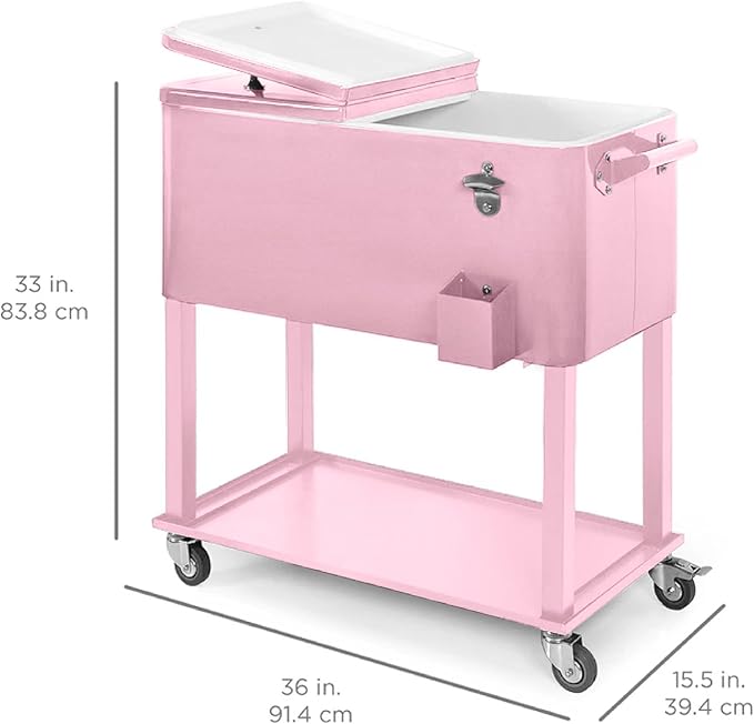 Best Choice Products 80-Quart Outdoor Steel Rolling Cooler Cart w/Ice Chest, Bottle Opener, Catch Tray, Drain Plug, Locking Wheels