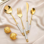 Luxury 24 Pieces Silverware Set for 6, Modern Unique Stainless Steel Gold Flatware Cutlery Set, Eating Tableware Utensils for Home Restaurant Wedding Party