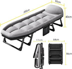 Cotton Linen Camping Cot, Space Saving Folding Bed for Adults, 6-Position Folding Chaise Lounge Chair for Indoor Outdoor