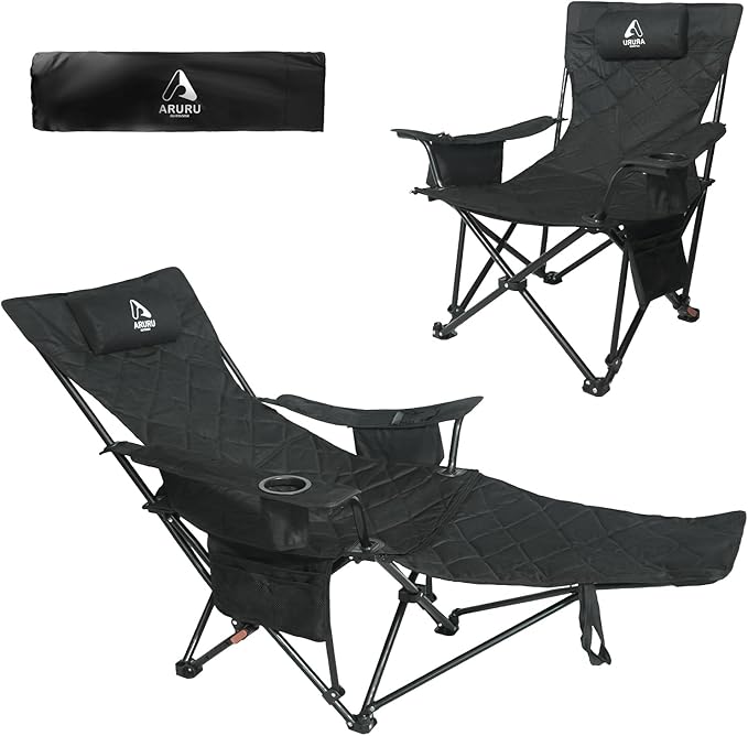 2025 Upgraded 2-in-1 Reclining Camping Chair with Footrest, Folding Beach Lounge Chair with Adjustable Backrest & Cooler, Portable Lawn Chairs for Adults Heavy Duty for Outdoor Sports
