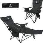 2025 Upgraded 2-in-1 Reclining Camping Chair with Footrest, Folding Beach Lounge Chair with Adjustable Backrest & Cooler, Portable Lawn Chairs for Adults Heavy Duty for Outdoor Sports