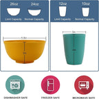 Wrova 40Pack plates and bowls sets for kids - Unbreakable wheat straw dinnerware sets service for 8 - Alternative plastic 40pcs dish sets for kitchen, camping and indoors dinning - (Colorful)