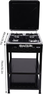 LPG/NG Gas Stove 4 Burner, Portable Natural Gas Stove Outdoor Camping BBQ Stove Gas Cooker with 2 Tier Storage Rack, for RV, Apartment, Outdoor Cooking (Black, 4-Burner)