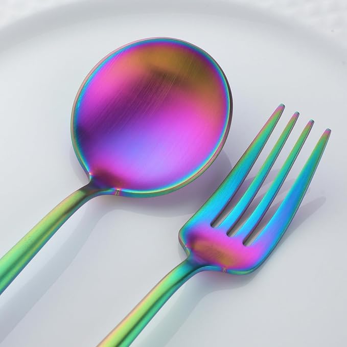 Dinner Plates Set with knife, fork，spoon,Stainless steel tableware，colourful metal dessert salad and steak plate, Services for 4,dinner camping, unbreakable & reusable (9.0inch)