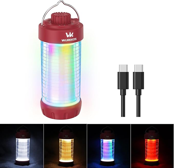 Wurkkos CL01 Camping Lantern Rechargeable, 550LM Camping Light with Magnet Base, RGB Light, Stepless Dimming, Up to 300H Runtime, Led Lantern for Power Outages, Hurricane, Camping, Red, Best Gift