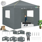 COBIZI 10x10 Pop Up Canopy Tent with 4 Sidewalls and Mesh Windows 2.0, Waterproof Commercial Instant Gazebo Outdoor Tents for Party/Exhibition/Picnic with Carry Bag,4 Stakes & Ropes (Gray)