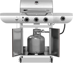 R.W.FLAME 3-Burner Propane Gas Grill With Sider Burner, Stainless Steel Propane Grill 34,000BTU, Multifunction & Protable Outdoor Barbecue Grill with Casters for Camping & Parties