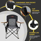FAIR WIND 2 Pack Oversized Fully Padded Camping Chair Heavy Duty Quad Fold Arm Chair Support 350 LBS with Cup Holder, Collapsible Lumbar Back Chair Portable for Outdoor, Black