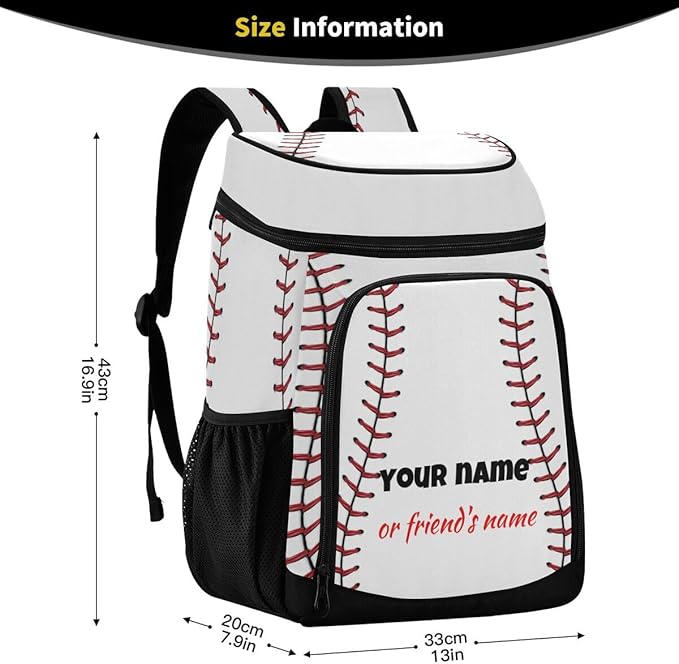 xigua Sport Stripe Baseball Cooler Backpack Leakproof Large Capacity Insulated Backpack Cooler Bag Lunch Bag for Work/Hiking/Camping/Beach/Fishing